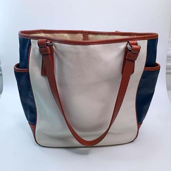 Coach Park Leather Color Block Tote Bag Vintage Cream Navy Brown F23533 Womens - Picture 6 of 16